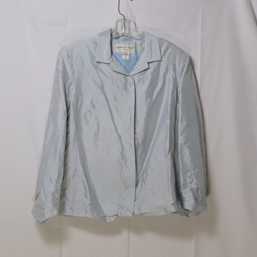 Evan-Picone‎ Blazer 14 Blue Womens Silk Shantung Formal Career Jacket